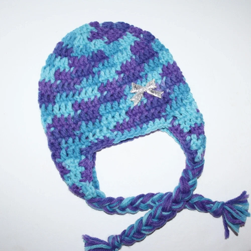 💜 BRAIDED EAR FLAP BEANIE · SIZE 6–12 MO 💜